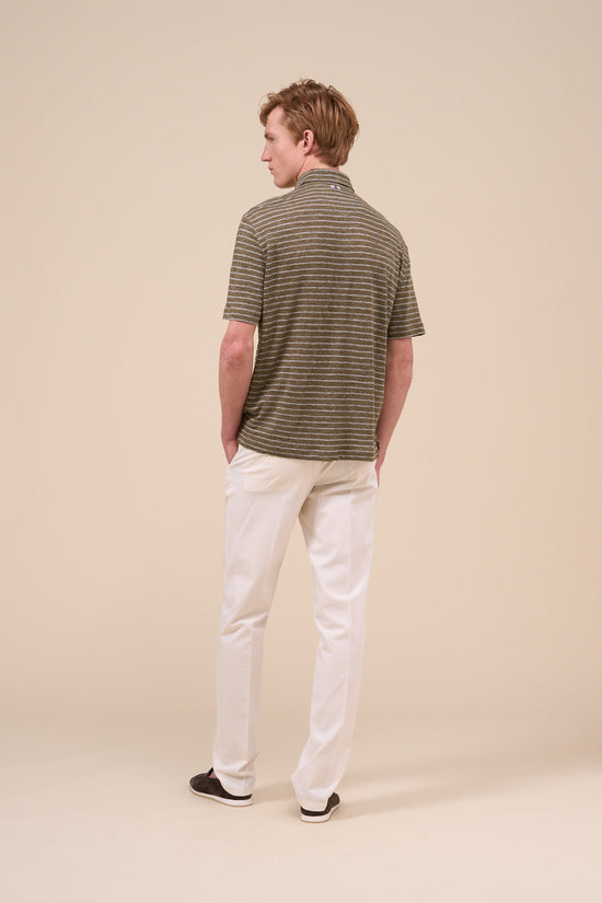 Fedeli Otto Linen Striped Short Sleeve Polo MIDNIGHTBLUE