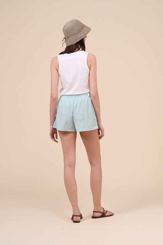 Fedeli Panarea Printed Seersucker Shorts - Gingham Pattern MEDIUMTURQUOISE