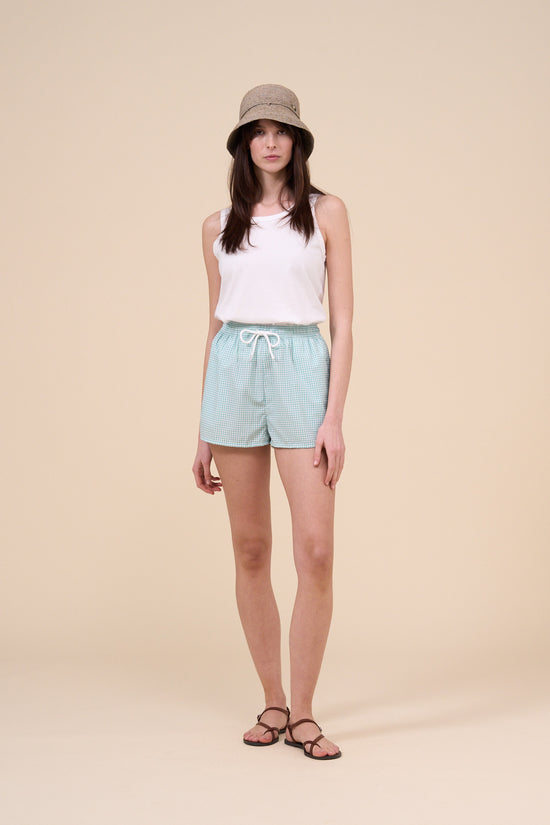 fedeli Panarea Printed Seersucker Shorts - Gingham Pattern MEDIUMTURQUOISE