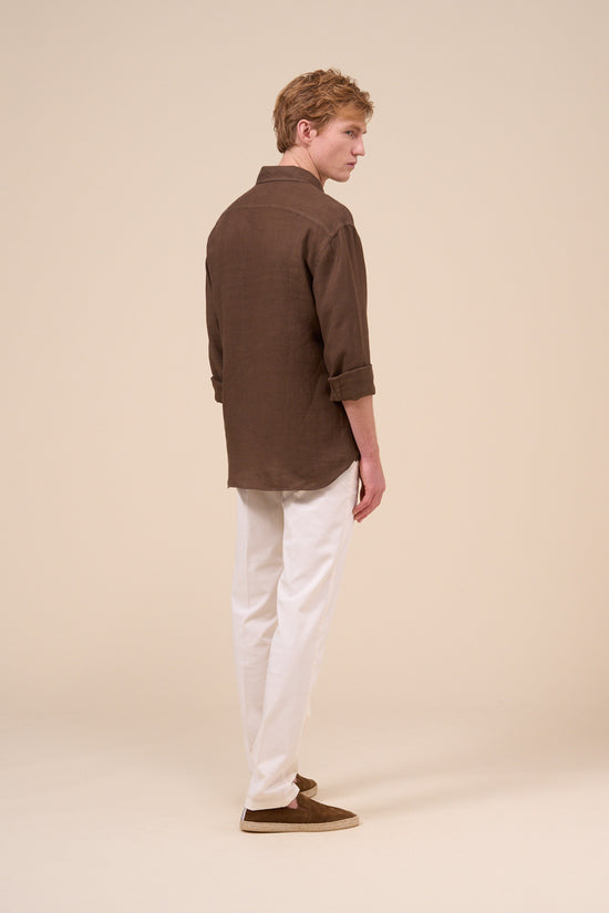 Fedeli Phil Linen Dusty Long Sleeve Shirt DARKOLIVEGREEN