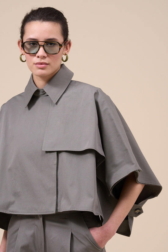 Fedeli Rea Gabardine Cotton Cape Trench DARKOLIVEGREEN