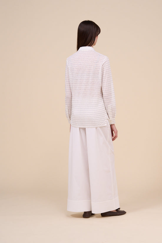 Fedeli Salina Linen Cotton Long Sleeve Striped Polo Shirt GREIGE