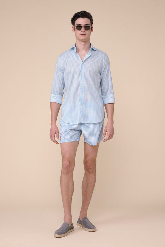 Fedeli Sean Cotton Voile Long Sleeve Shirt - Dots Pattern MEDIUMBLUE