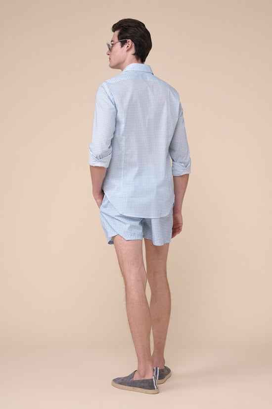 Fedeli Sean Cotton Voile Long Sleeve Shirt - Dots Pattern MEDIUMBLUE