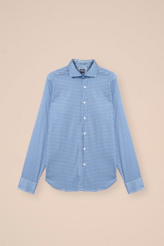 fedeli Sean Cotton Voile Long Sleeve Shirt - Dots Pattern MEDIUMBLUE