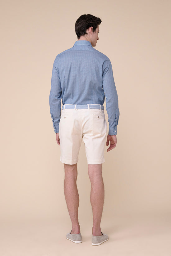 Fedeli Sean Cotton Voile Long Sleeve Shirt - Geometric Pattern MEDIUMBLUE