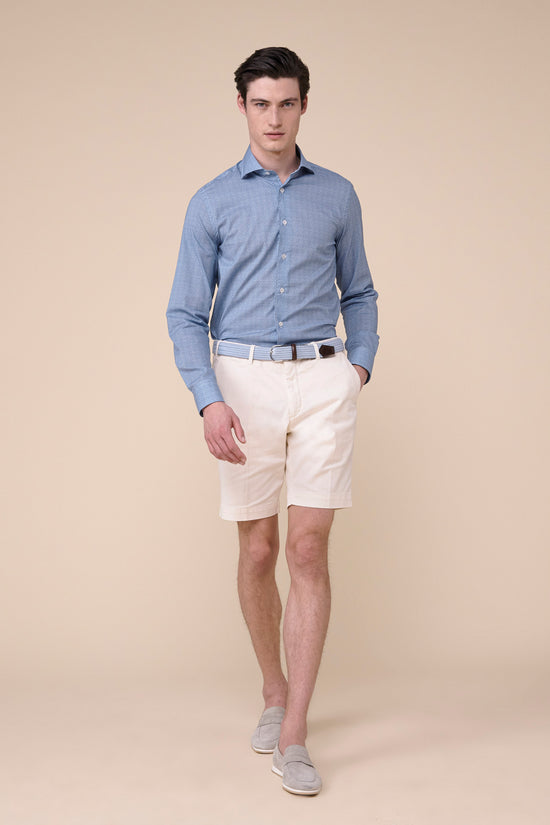 Fedeli Sean Cotton Voile Long Sleeve Shirt - Geometric Pattern MEDIUMBLUE
