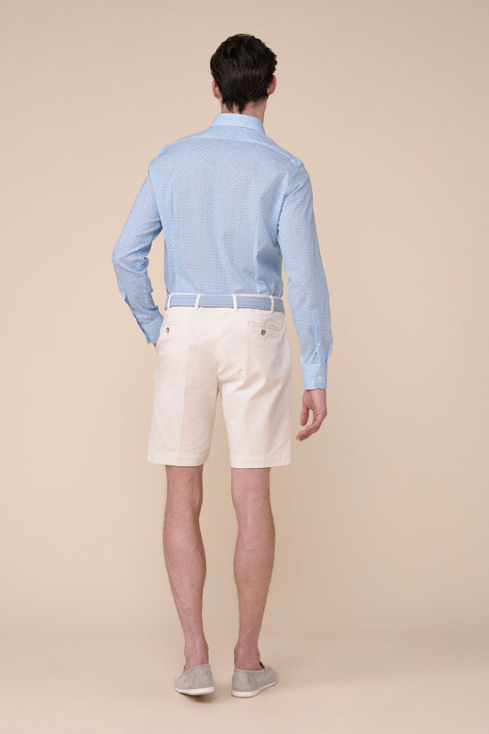 Fedeli Sean Cotton Voile Long Sleeve Shirt - Geometric Tile Pattern CORNFLOWERBLUE