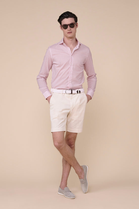 Fedeli Sean Cotton Voile Long Sleeve Shirt - Striped Pattern STEELBLUE