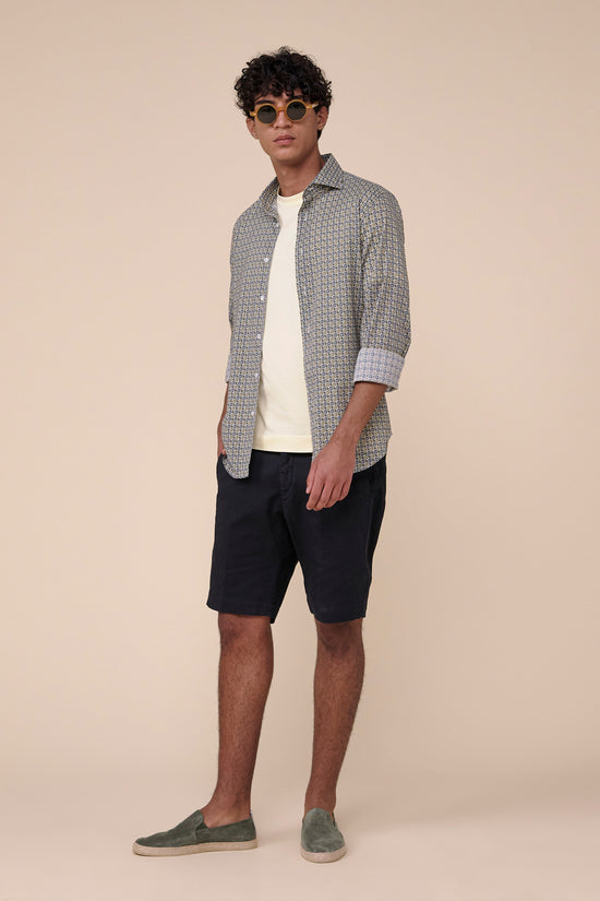 Fedeli Sean Cotton Voile Long Sleeve Shirt - Vintage Pattern CORNFLOWERBLUE