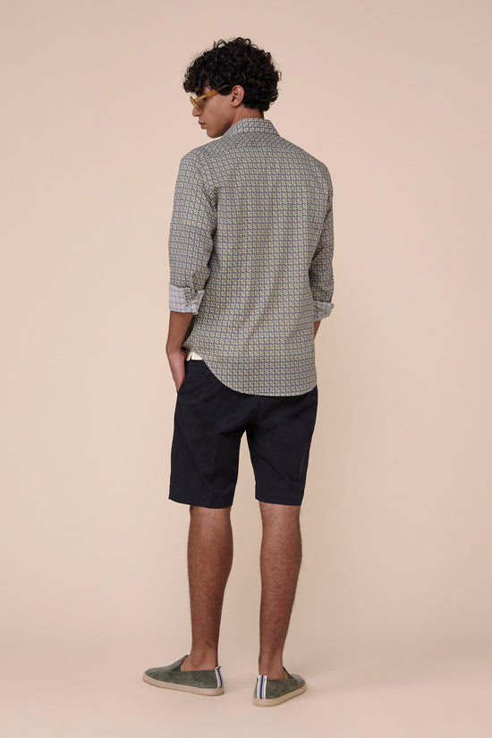 Fedeli Sean Cotton Voile Long Sleeve Shirt - Vintage Pattern CORNFLOWERBLUE