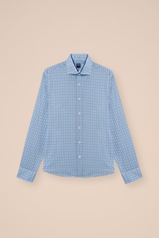 fedeli Sean Cotton Voile Long Sleeve Shirt - Vintage Pattern CORNFLOWERBLUE