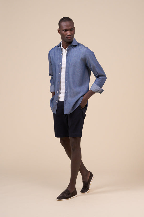 Fedeli Sean Denim Light Long Sleeve Shirt MIDNIGHTBLUE