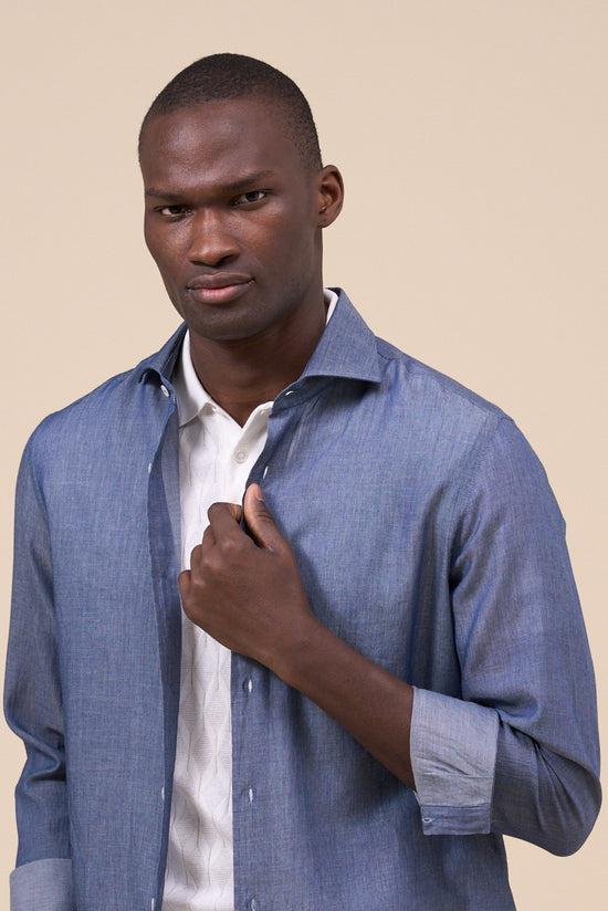 Fedeli Sean Denim Light Long Sleeve Shirt MIDNIGHTBLUE