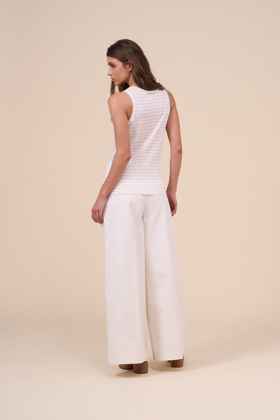 Fedeli Spargi Linen Cotton Sleveless Striped Top GREIGE