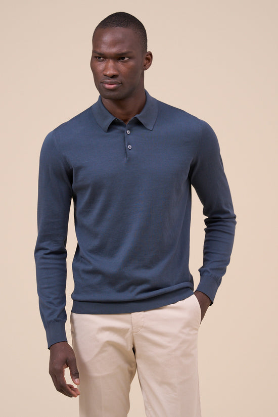 Fedeli Sportman Organic Cotton Long Sleeve Knitted Polo Shirt DIMGRAY
