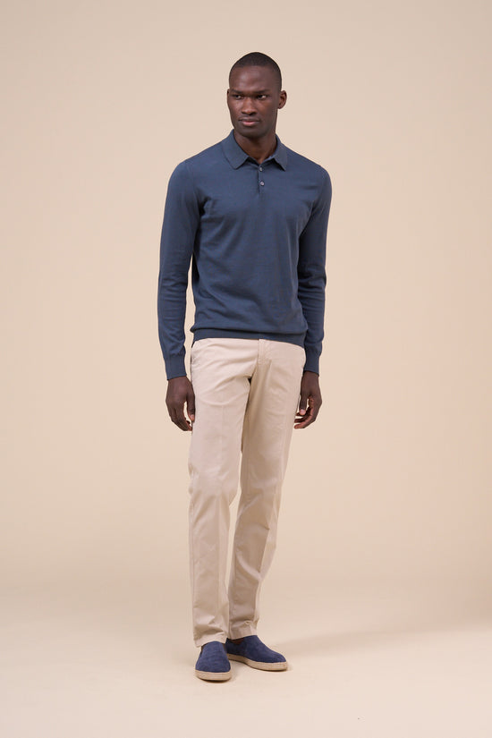 Fedeli Sportman Organic Cotton Long Sleeve Knitted Polo Shirt DIMGRAY