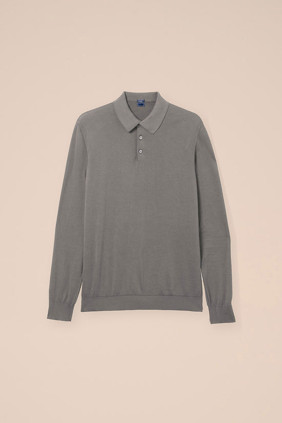 fedeli Sportman Organic Cotton Long Sleeve Knitted Polo Shirt DIMGRAY