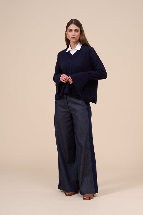 Fedeli Teia Superlight Cashmere V-neck MIDNIGHTBLUE