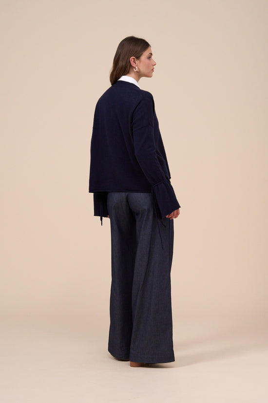 Fedeli Teia Superlight Cashmere V-neck MIDNIGHTBLUE