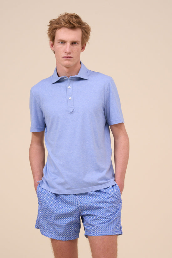 Fedeli Tre Jersey Mélange Short Sleeve Polo MIDNIGHTBLUE