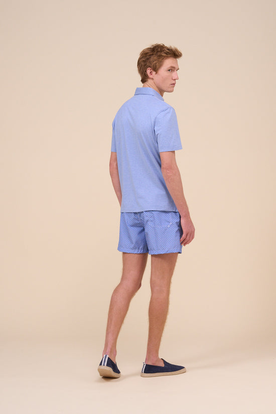Fedeli Tre Jersey Mélange Short Sleeve Polo MIDNIGHTBLUE