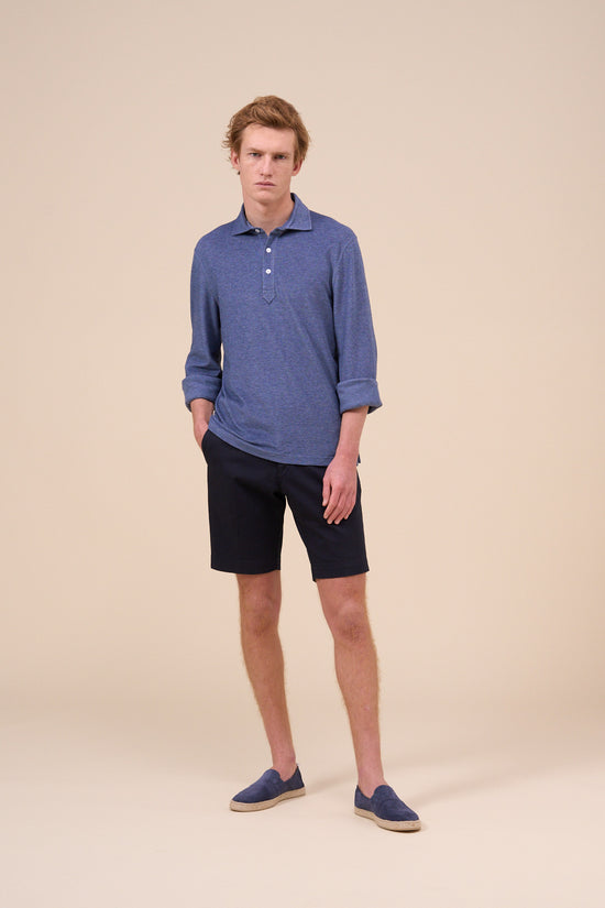 Fedeli Tre Superlight Piquet Mélange Polo Shirt MEDIUMBLUE