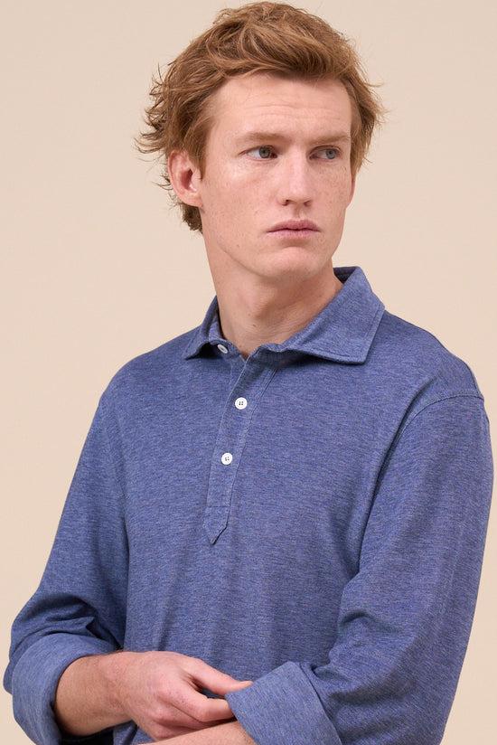 Fedeli Tre Superlight Piquet Mélange Polo Shirt MEDIUMBLUE