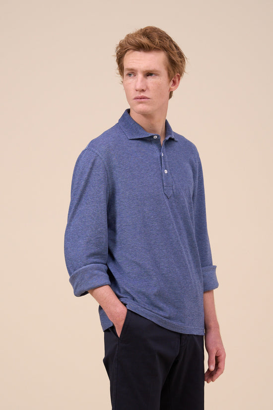 fedeli Tre Superlight Piquet Mélange Polo Shirt MEDIUMBLUE