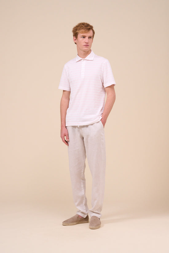 Fedeli Zero Cotton Jersey Mélange Striped Polo Shirt STEELBLUE