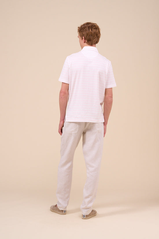 Fedeli Zero Cotton Jersey Mélange Striped Polo Shirt STEELBLUE