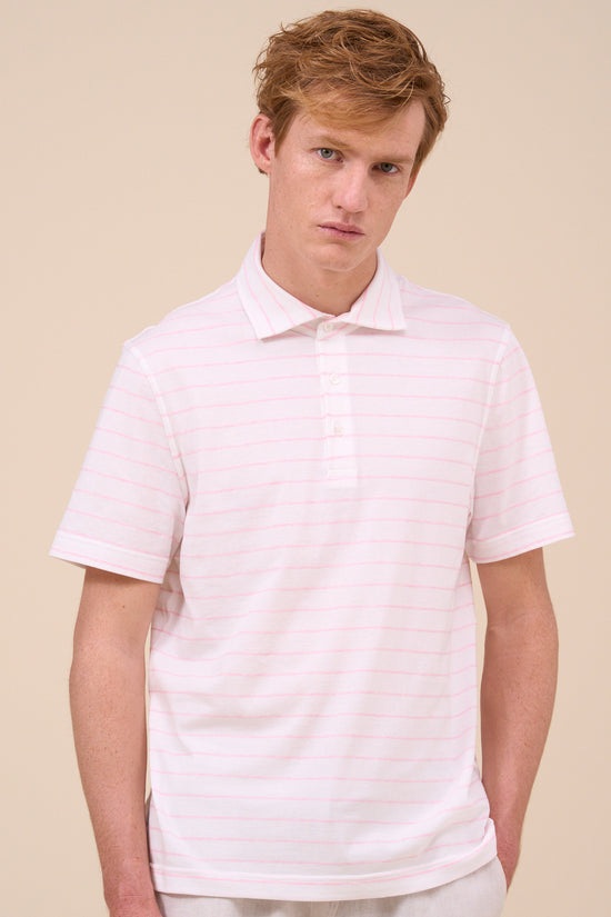 Fedeli Zero Cotton Jersey Mélange Striped Polo Shirt STEELBLUE