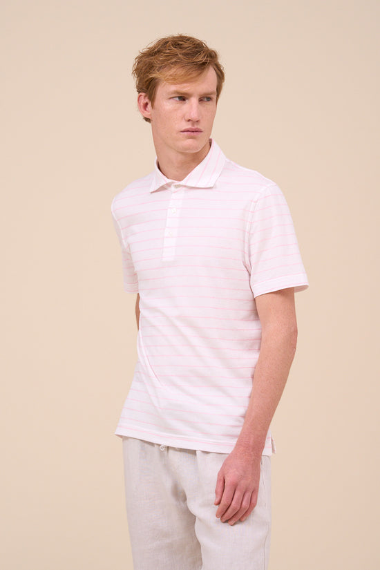 fedeli Zero Cotton Jersey Mélange Striped Polo Shirt STEELBLUE