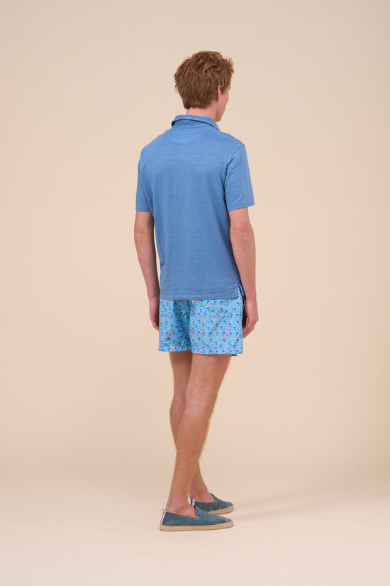 Fedeli Zero Linen Flex Dusty Short Sleeve Polo CORNFLOWERBLUE