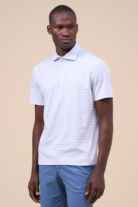 fedeli Zero Tecno Jersey Short Sleeve Striped Polo LIGHTSTEELBLUE