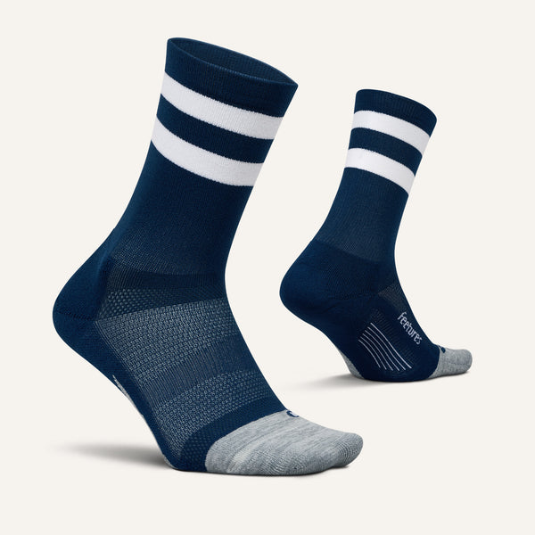 Feetures Elite Light Cushion Mini Crew White High Top Stripe