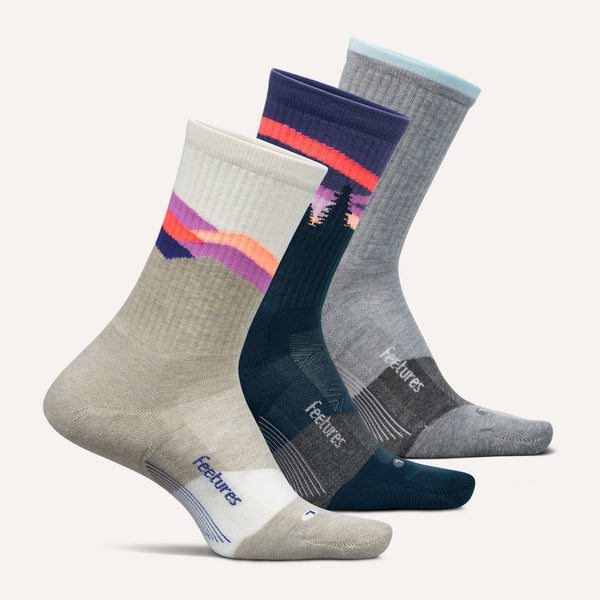 feetures Trail Max Cushion Mini Crew 3 Pack cream purple mix