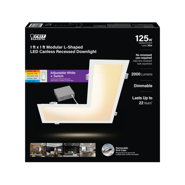 Feit Electric 1 Ft. X 1 Ft. 30W (125W Replacement) Adjustable White L-Shape Linear LED Canless Recessed Downlight
