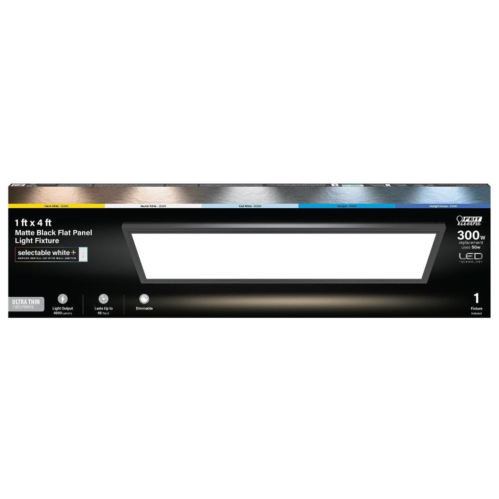 Feit Electric 1 Ft. X 4 Ft. 50W (80W Replacement) Selectable White (5CCT) Matte Black Flat Panel LED Light Fixture