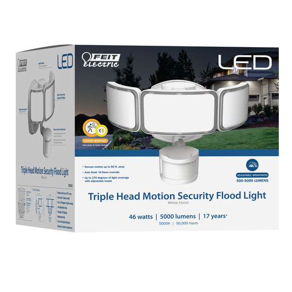 Feit Electric 10.5 In. 46W Daylight (5000K) Dimmable White LED Triple Head Motion Security Flood Light
