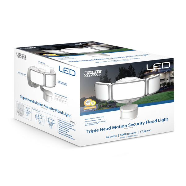 Feit Electric 10.5 In. 46W Daylight (5000K) Dimmable White LED Triple Head Motion Security Flood Light