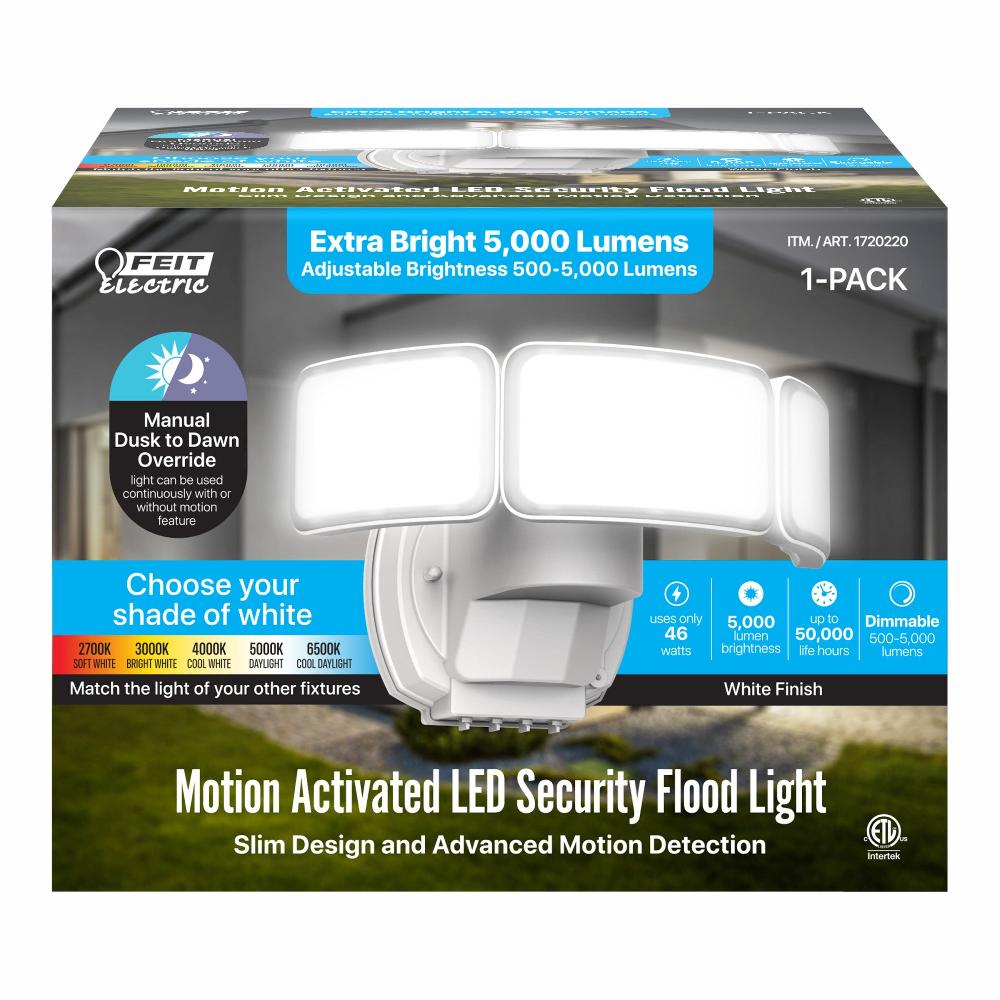 Feit Electric 10.5 In. 46W Selectable White LED Triple Head Motion Security Flood Light