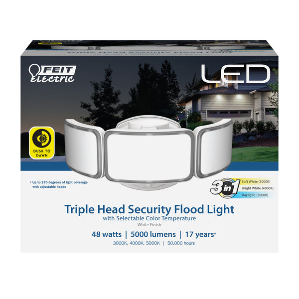 Feit Electric 10.5 In. 48W Selectable White (3CCT) White LED Triple Head Flood Light