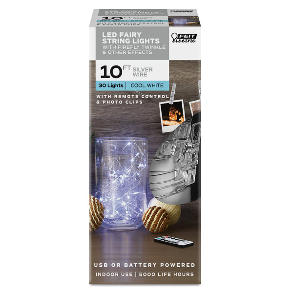 Feit Electric 10 Ft. Cool White (6500K) Silver Wire Fairy String Light