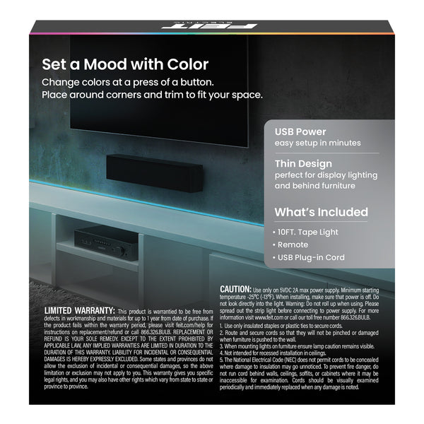 Feit Electric 10 Ft. Indoor Color USB Tape Light With Remote