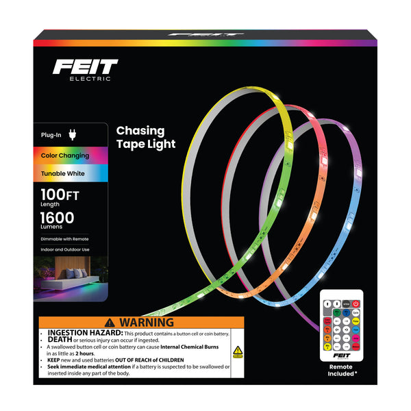 Feit Electric 100 Ft. LED Color Chasing And Tunable White Tape Light With Remote