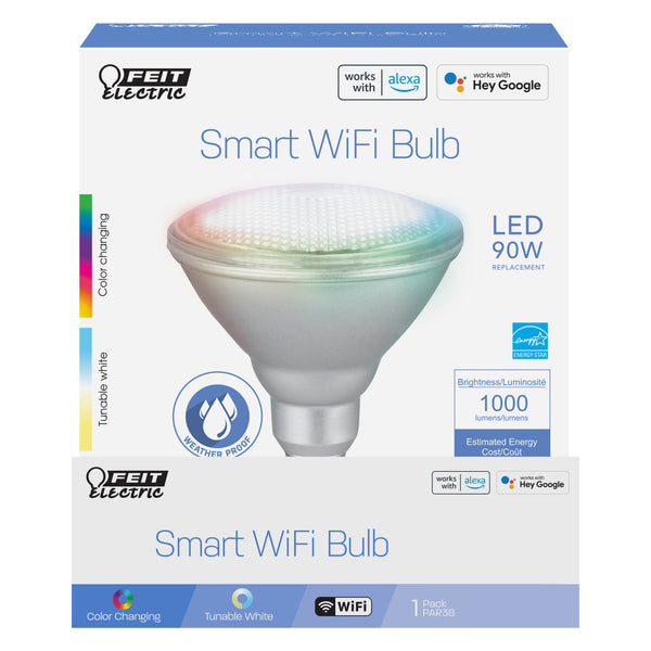 Feit Electric 11.1W (90W Replacement) Color Changing E26 Base PAR38 Dimmable Alexa Google Smart LED Light Bulb