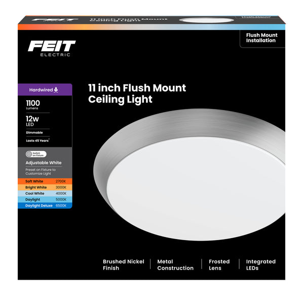 Feit Electric 11 In. Dimmable Adjustable White LED Flush Mount Ceiling Fixture Brushed Nickel