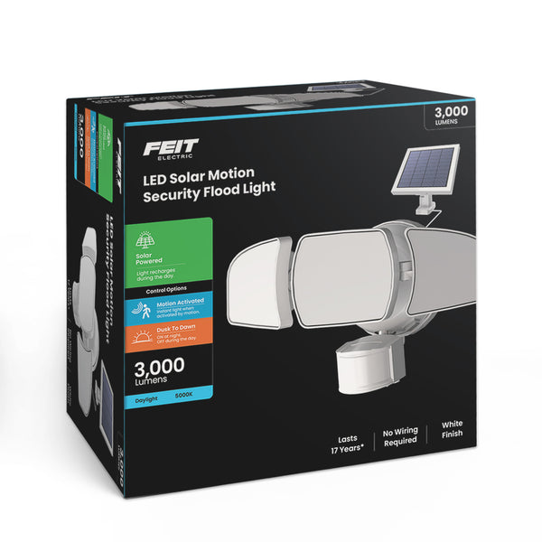 Feit Electric 13 In. Daylight White (5000K) White Triple Head LED Solar Security Flood Lights With Motion Sensor