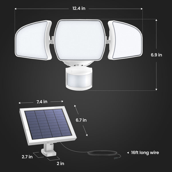 Feit Electric 13 In. Daylight White (5000K) White Triple Head LED Solar Security Flood Lights With Motion Sensor